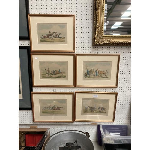 353 - 5 framed horse racing coloured etching prints 35x27.5cm