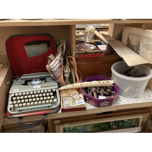 371 - Cased Empire-Corona typewriter, Art Nouveau stair clips, Brooke Bond tea cards, pitch pine box, soli... 