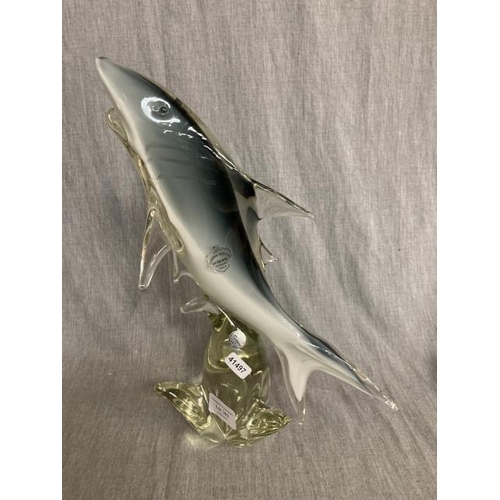 380 - Murano Italian Vetreria Artistica smoked glass shark (34.5cm high)