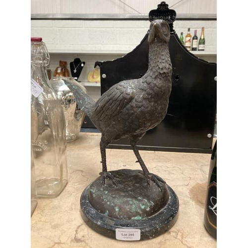 395 - Bronze pheasant on marble base (no signature, 34cm high x 45cm wide)