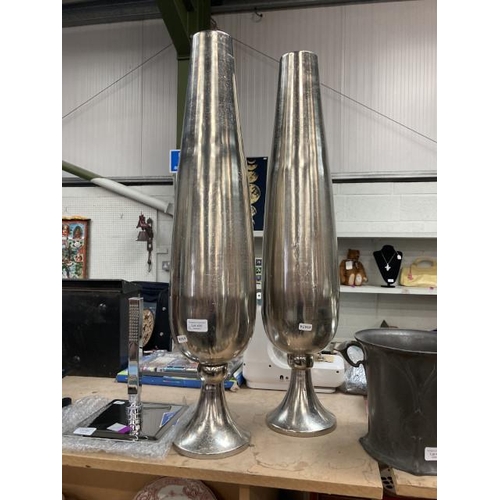 405 - Pair of contemporary metal vases (new- ex display)(78cm high)