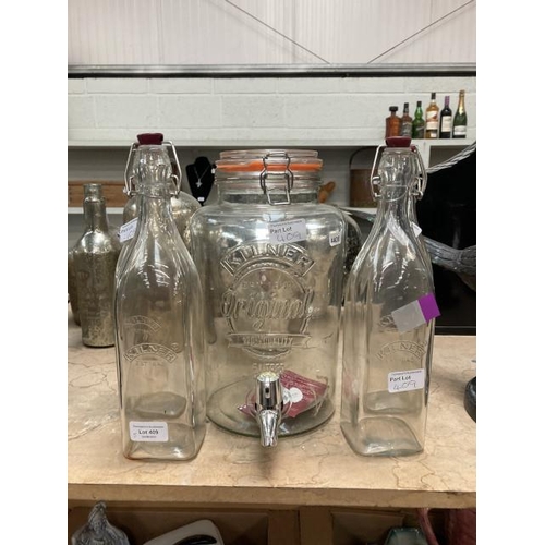 409 - Kilner 5 litre drink dispenser with 4 kilner stopper bottles