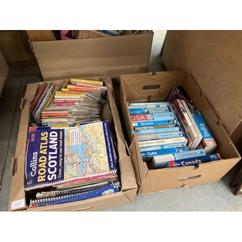 432 - 2 boxes of OS maps, map books, India, USA, Brussels, Cuba, Sardinia, Canada, Portugal etc.