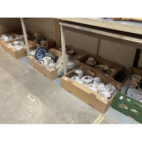 436 - 9 boxes of vintage ceramics inc. part tea sets, cake plates inc. Royal Albert, Royal Stafford, Aynsl... 