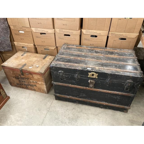 483 - Antique steamer trunk 59H 92W 54D and a vintage cartridge trunk 40H 68W 41D (signs of worm)