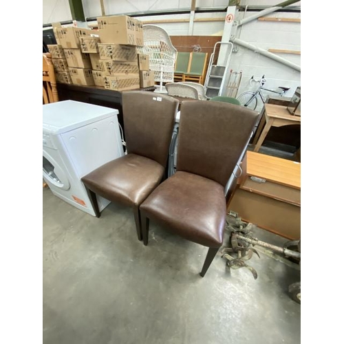 62 - Pair of brown leather Harrods side chairs 49W