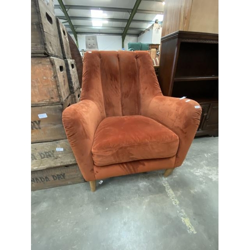 69 - Alexander & James orange velvet lounge chair 77W