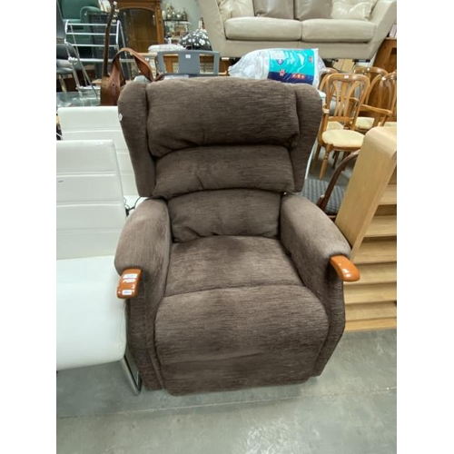 72 - Brown upholstered HSL rise and recline electric chair 85W