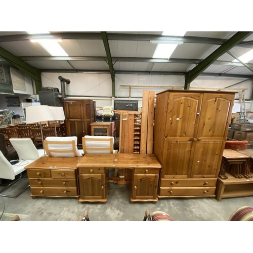 78 - Pine 4 drawer chest 61H 85W 38D, pine dressing table 70H 130W 42D and a pine 2 door wardrobe 181H 10... 