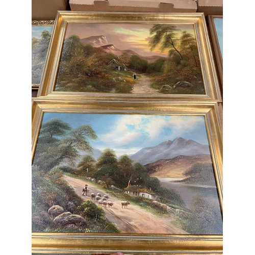 474 - Collection of pictures including oils on canvas by CF Watson of Rydal Water, Capel Curig, Old farmco... 