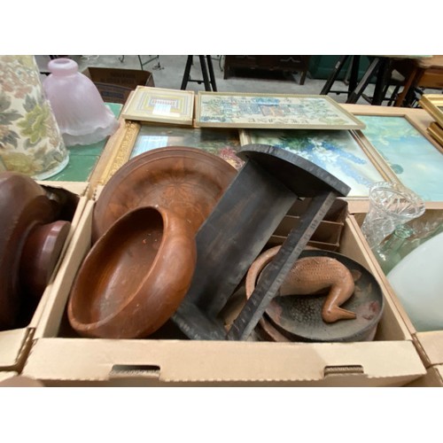 443 - 6 boxes of treen, including bowls, letter rack, glove box, book trough, candle holder etc