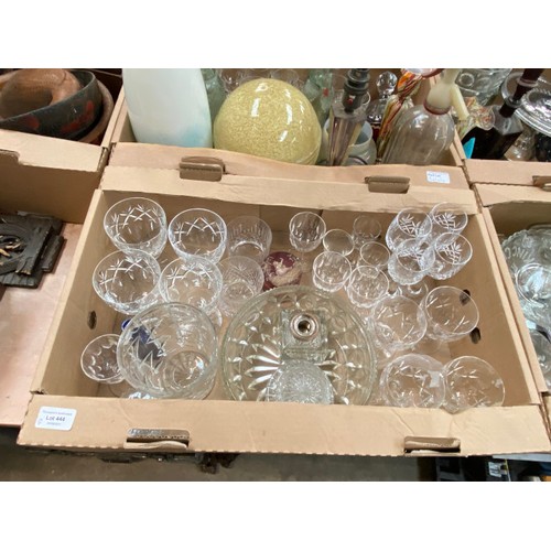 444 - 8 boxes of glass, including Victorian, cranberry, Bristol blue, art glass, cut glass, wine & sherry ... 