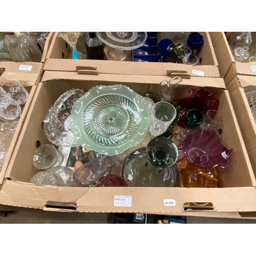 444 - 8 boxes of glass, including Victorian, cranberry, Bristol blue, art glass, cut glass, wine & sherry ... 