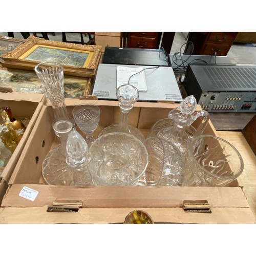 444 - 8 boxes of glass, including Victorian, cranberry, Bristol blue, art glass, cut glass, wine & sherry ... 