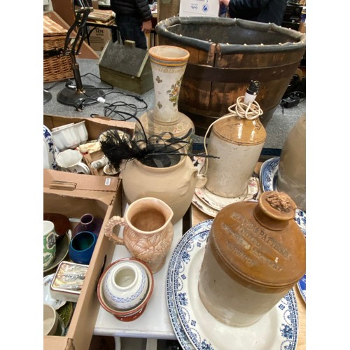 451 - Quantity of tea wares, ceramics Steward & Patterson stone beer bottle, stone pitcher, meat platters,... 