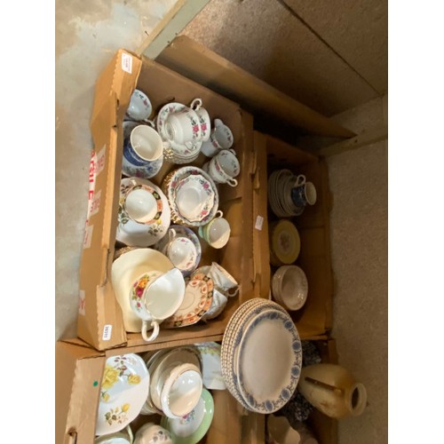 436 - 9 boxes of vintage ceramics inc. part tea sets, cake plates inc. Royal Albert, Royal Stafford, Aynsl... 