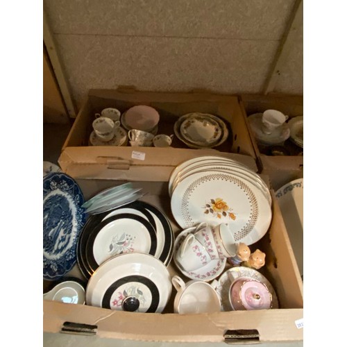 436 - 9 boxes of vintage ceramics inc. part tea sets, cake plates inc. Royal Albert, Royal Stafford, Aynsl... 