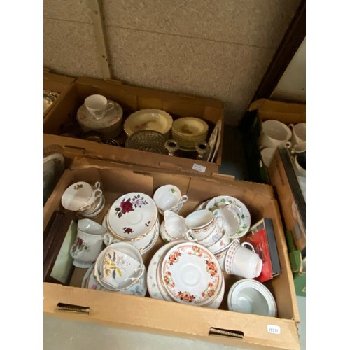 436 - 9 boxes of vintage ceramics inc. part tea sets, cake plates inc. Royal Albert, Royal Stafford, Aynsl... 