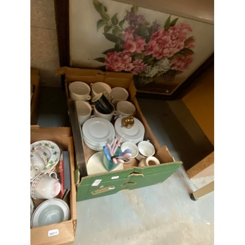 436 - 9 boxes of vintage ceramics inc. part tea sets, cake plates inc. Royal Albert, Royal Stafford, Aynsl... 