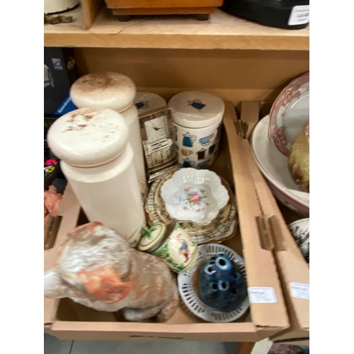 396 - 6 boxes of ceramics/ collectables inc. Mary Gregory glass vase, Minton, Antique gilt casket, Wedgwoo... 