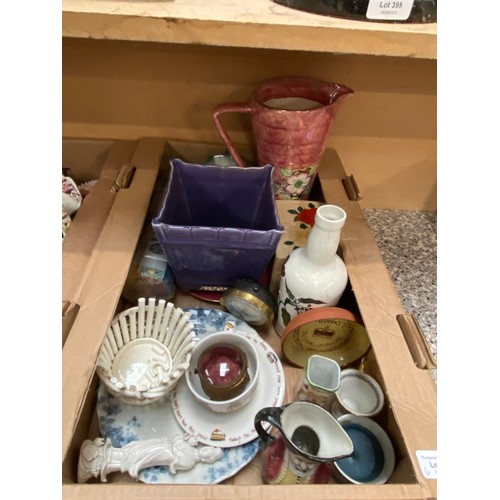 396 - 6 boxes of ceramics/ collectables inc. Mary Gregory glass vase, Minton, Antique gilt casket, Wedgwoo... 