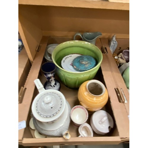 396 - 6 boxes of ceramics/ collectables inc. Mary Gregory glass vase, Minton, Antique gilt casket, Wedgwoo... 