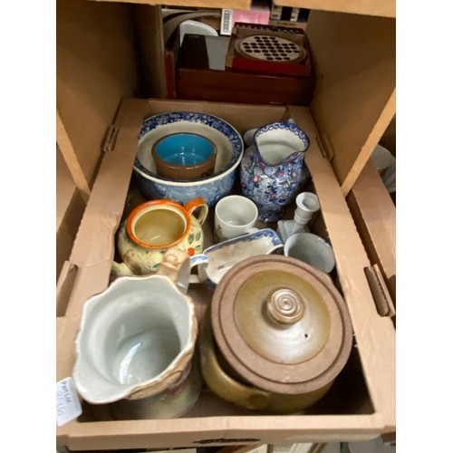 396 - 6 boxes of ceramics/ collectables inc. Mary Gregory glass vase, Minton, Antique gilt casket, Wedgwoo... 