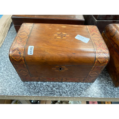 207 - 4 antique jewellery boxes inc. walnut, marquetry, pearl engraved 