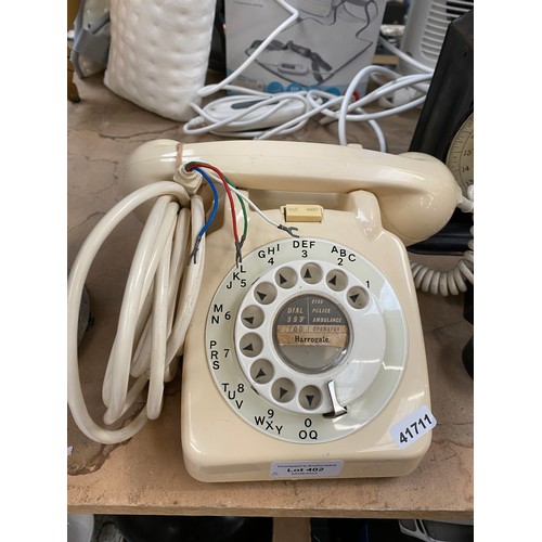 402 - Vintage Hughes family scale No 48, cast scales with weights, vintage cream plastic telephone 7061 GN... 