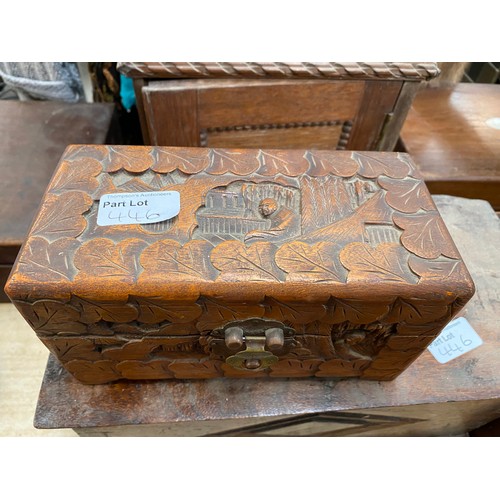 446 - 8 antique boxes & 1 oak cabinet inc. oak, walnut, marquetry, carved etc.