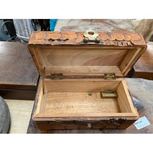 446 - 8 antique boxes & 1 oak cabinet inc. oak, walnut, marquetry, carved etc.