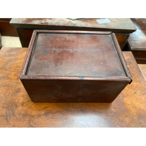 446 - 8 antique boxes & 1 oak cabinet inc. oak, walnut, marquetry, carved etc.