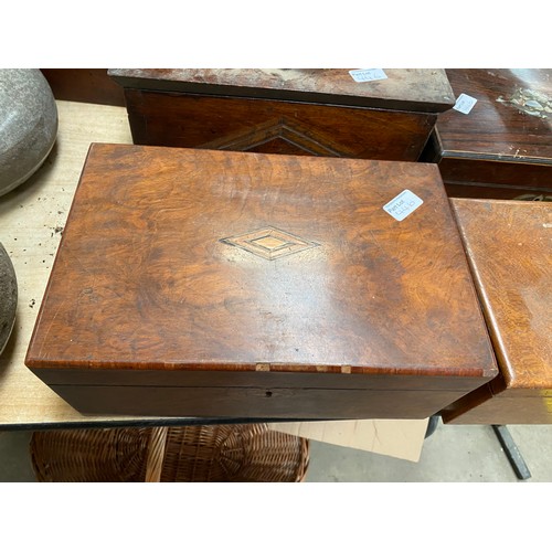 446 - 8 antique boxes & 1 oak cabinet inc. oak, walnut, marquetry, carved etc.