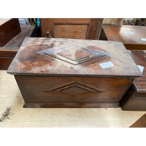 446 - 8 antique boxes & 1 oak cabinet inc. oak, walnut, marquetry, carved etc.