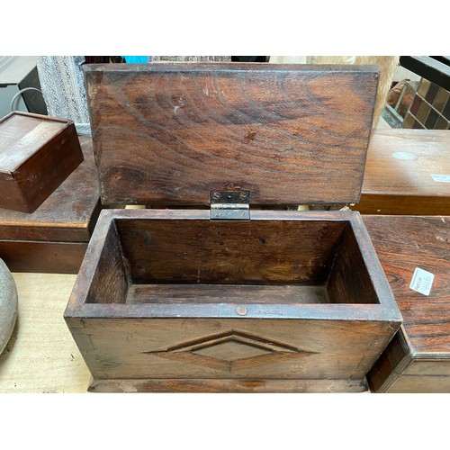 446 - 8 antique boxes & 1 oak cabinet inc. oak, walnut, marquetry, carved etc.