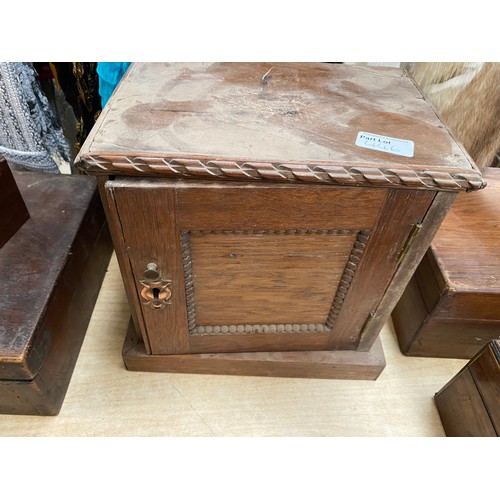 446 - 8 antique boxes & 1 oak cabinet inc. oak, walnut, marquetry, carved etc.