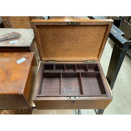 446 - 8 antique boxes & 1 oak cabinet inc. oak, walnut, marquetry, carved etc.