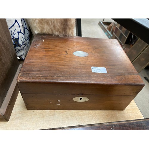 446 - 8 antique boxes & 1 oak cabinet inc. oak, walnut, marquetry, carved etc.