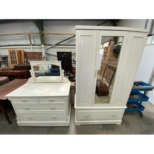 111 - Victorian pine painted 2 piece bedroom suite (dressing table 140H 115W 60D & wardrobe 190H 105W 46D)