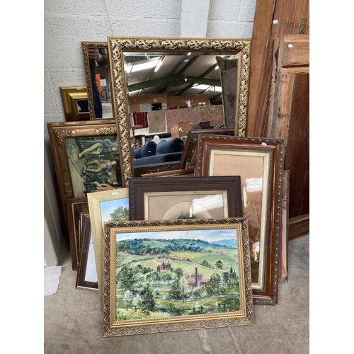 112 - Assorted framed mirrors, pictures and prints