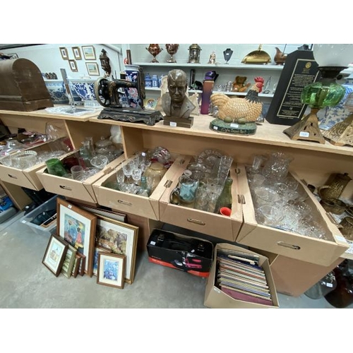 458 - 5 boxes of glassware inc. cranberry, Gleneagles crystal, Victorian, various decanter stoppers etc.