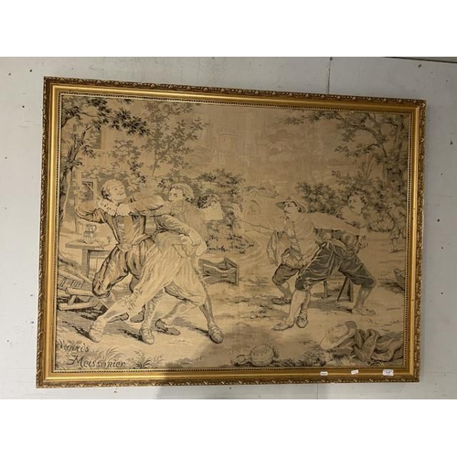 66 - Gilt framed fabric depicting Cavaliers after Jean Louis Ernest Meissonier 100 x 130cm