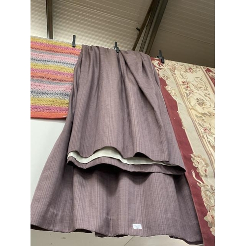 72 - Pair of aubergine pencil pleat curtains 156W x 91D