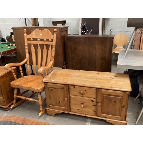 78 - Pine Ducal media stand 58H 110W 44D and a pine rocking chair 64W