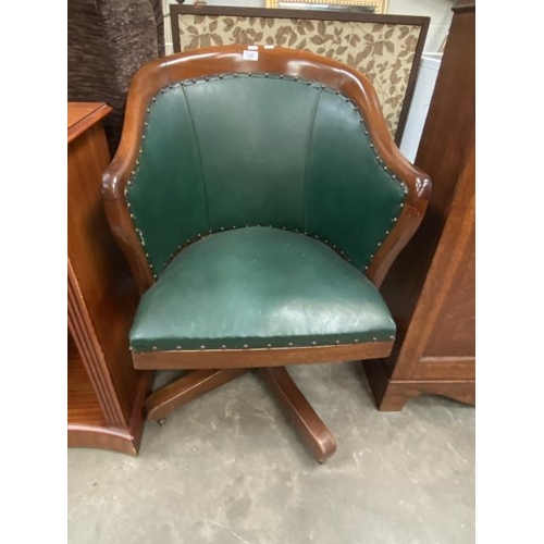 80 - Edwardian oak and leather swivel office chair 59W