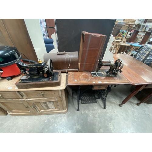 88 - Singer Y2307327 sewing machine and a Criterion 2425719 treadle sewing machine 75H 80W 45D