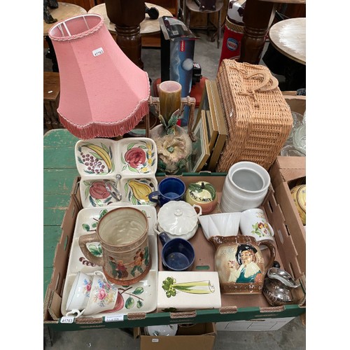 529 - 8 boxes etc of collectables incl. pinic hamper, Shelley, Royal Worcester Oliver Twist tankard, Minto... 