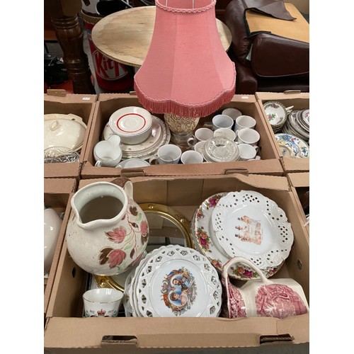 529 - 8 boxes etc of collectables incl. pinic hamper, Shelley, Royal Worcester Oliver Twist tankard, Minto... 