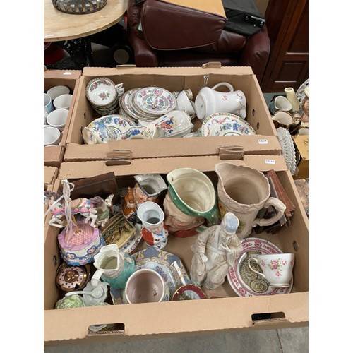 529 - 8 boxes etc of collectables incl. pinic hamper, Shelley, Royal Worcester Oliver Twist tankard, Minto... 