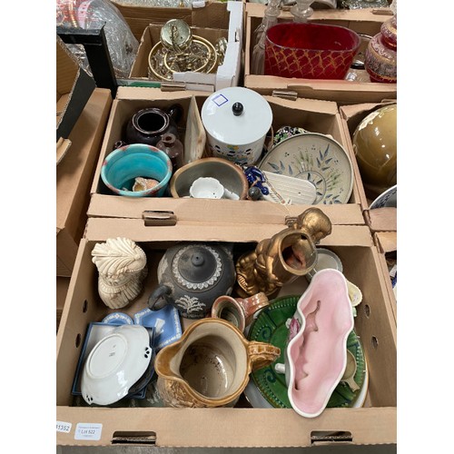 522 - 12 boxes of collectables incl Sylvac, Wedgewood Jasper ware, Coalport Country Village display plates... 